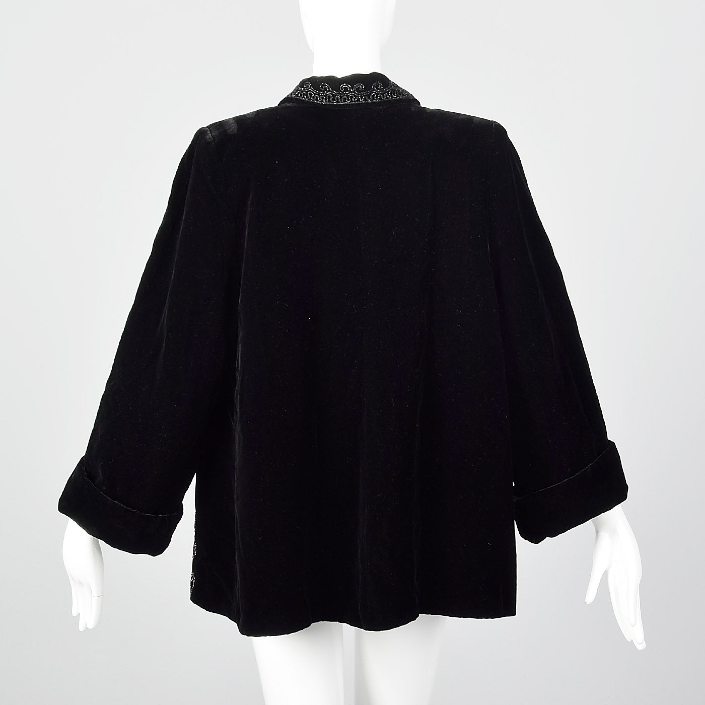 1940s Black Velvet Beaded Swing Jacket