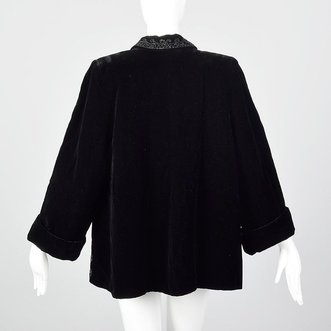 1940s Black Velvet Beaded Swing Jacket
