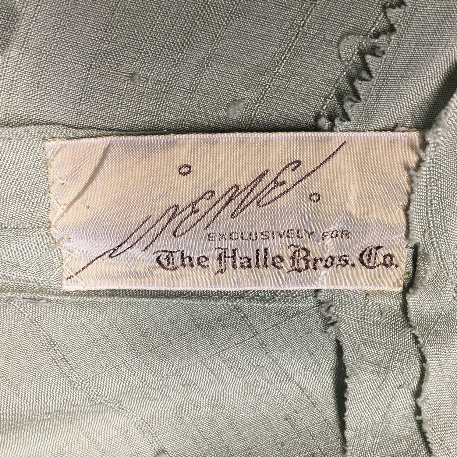 Medium 1950s Dress Designer Sage Green Lightweight Silk Long Sleeve