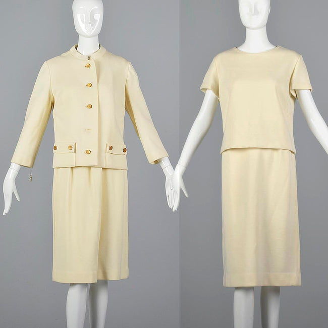 1960s Deadstock Cream Wool Knit Set with Gold Buttons