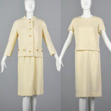 1960s Deadstock Cream Wool Knit Set with Gold Buttons