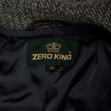 Large 1980s Car Coat Grey Wool Herringbone Tweed Winter Outerwear