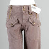 D&G Superior Denim by Dolce & Gabbana Taupe Twill Pants with Zippers Snaps and Smocked Thighs