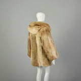 Medium 1980s Coat Real Coyote Fur Tan Hooded Winter Jacket