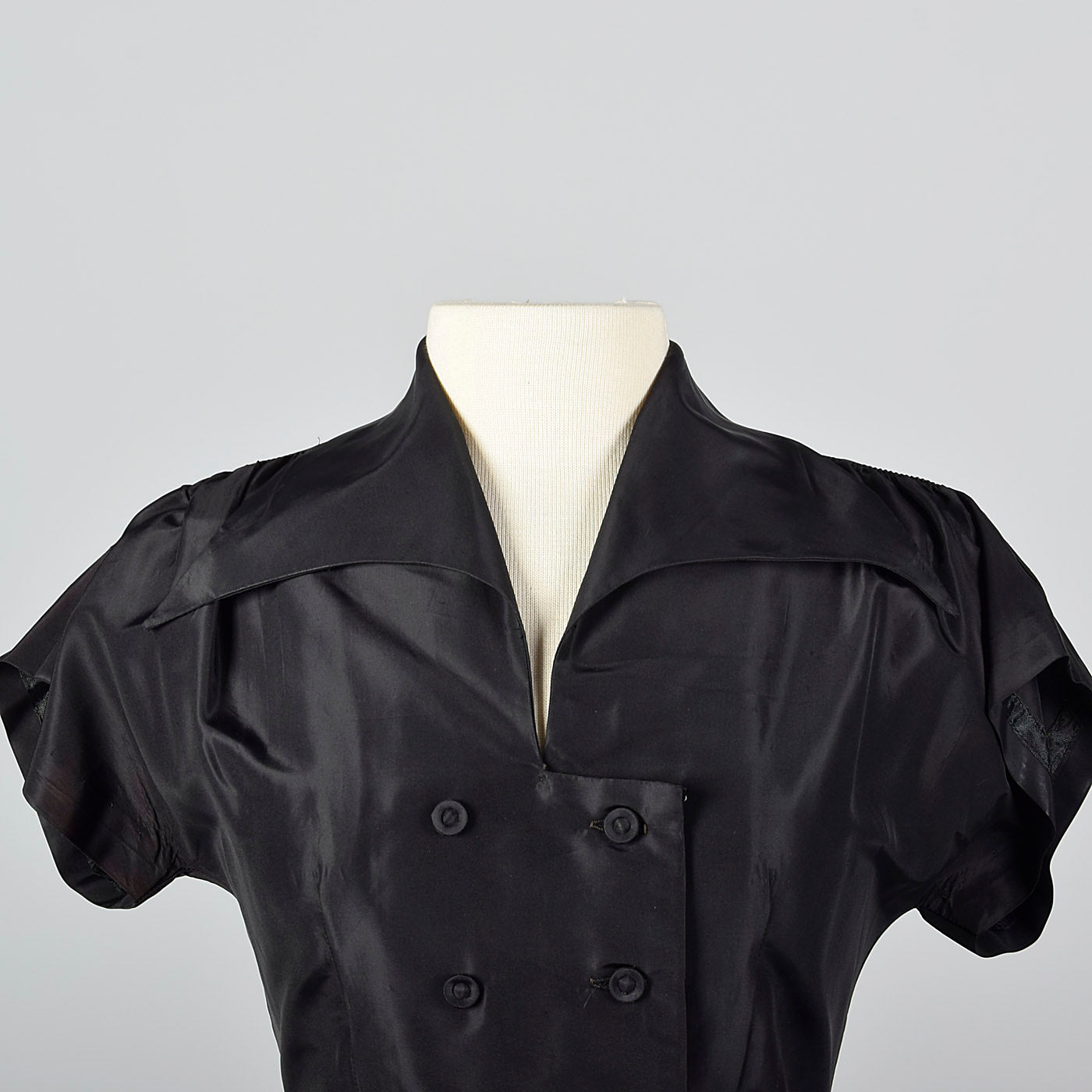 1950s Black Taffeta Fit and Flare Top