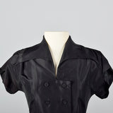 1950s Black Taffeta Fit and Flare Top