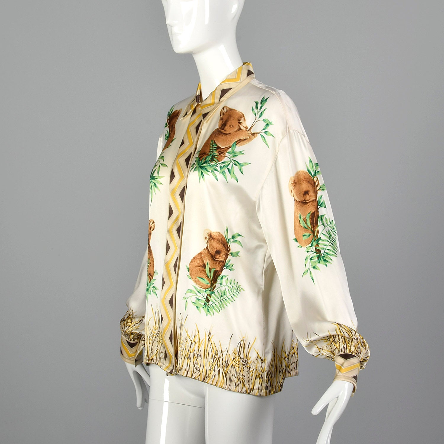 Large Escada 1980s Silk Koala Print Blouse