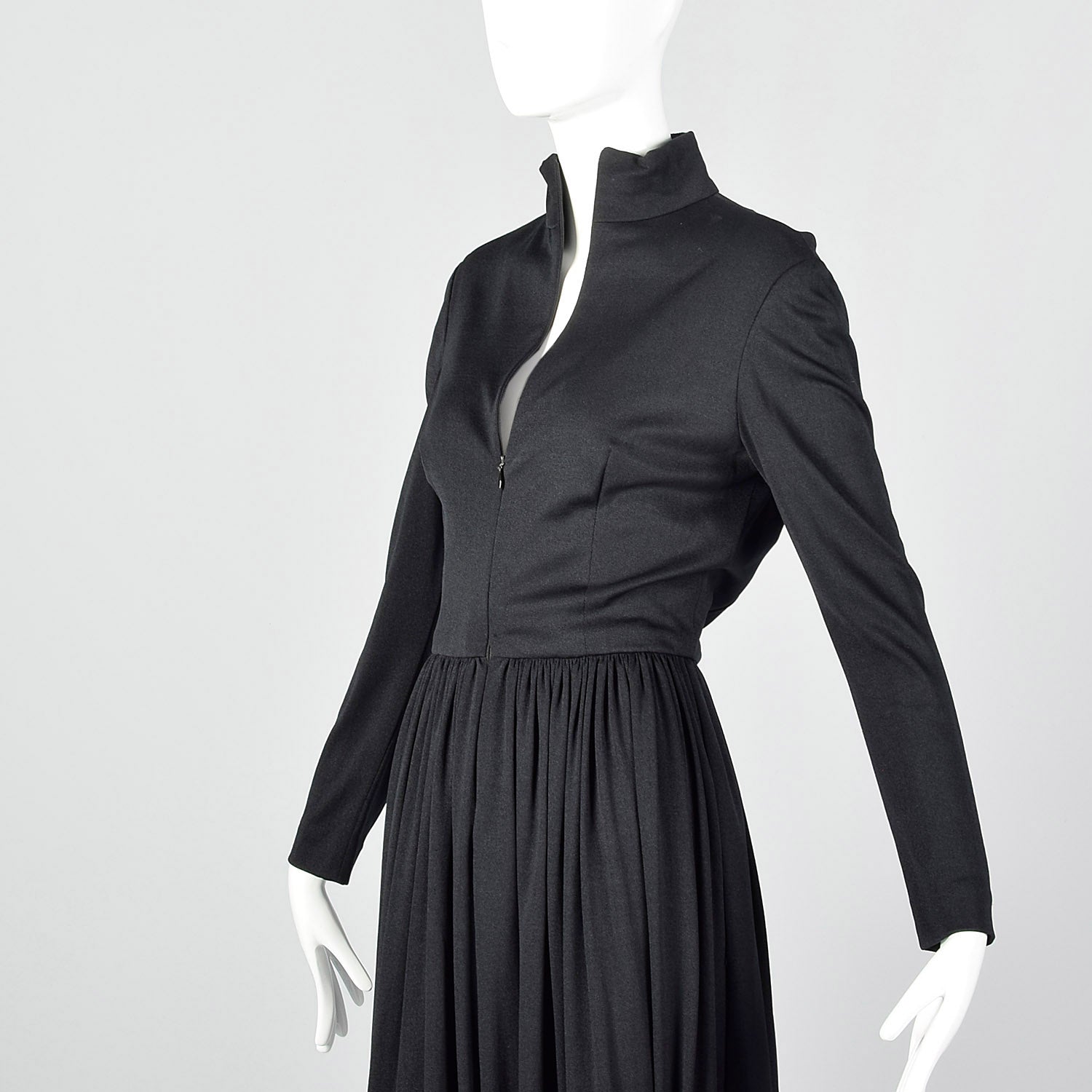 Small 1970s Black Zip Front Maxi Dress