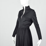 Small 1970s Black Zip Front Maxi Dress