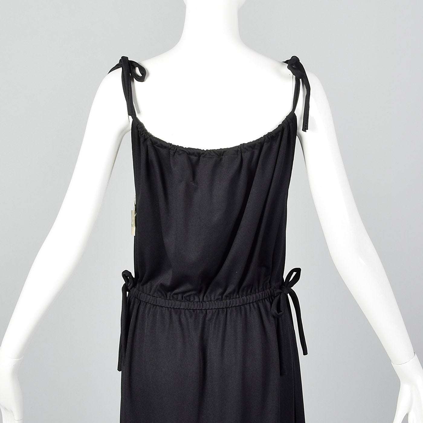 1970s Black Maxi Dress with Faux Drawstring Details