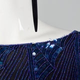 1980s Oleg Cassini Blue Beaded Top