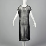 1920s Beaded Sheer Black Dress with Hip Sashes