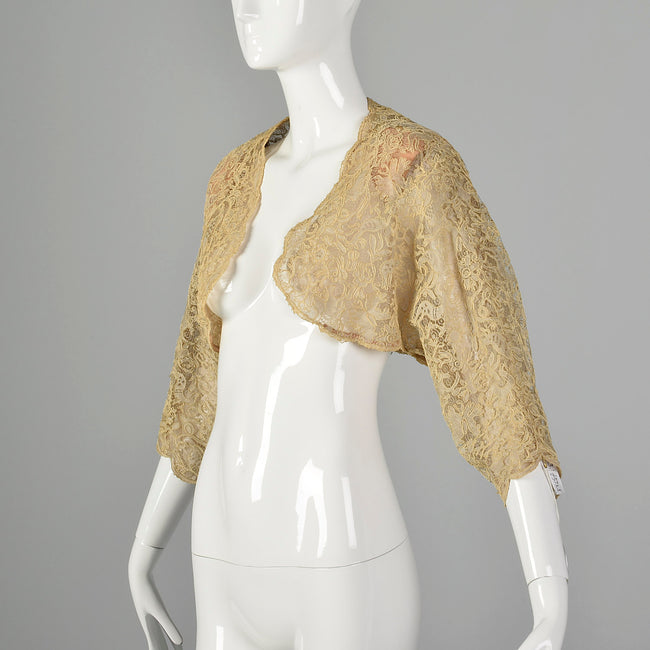 Medium 1950s Beige Lace Bolero Jacket