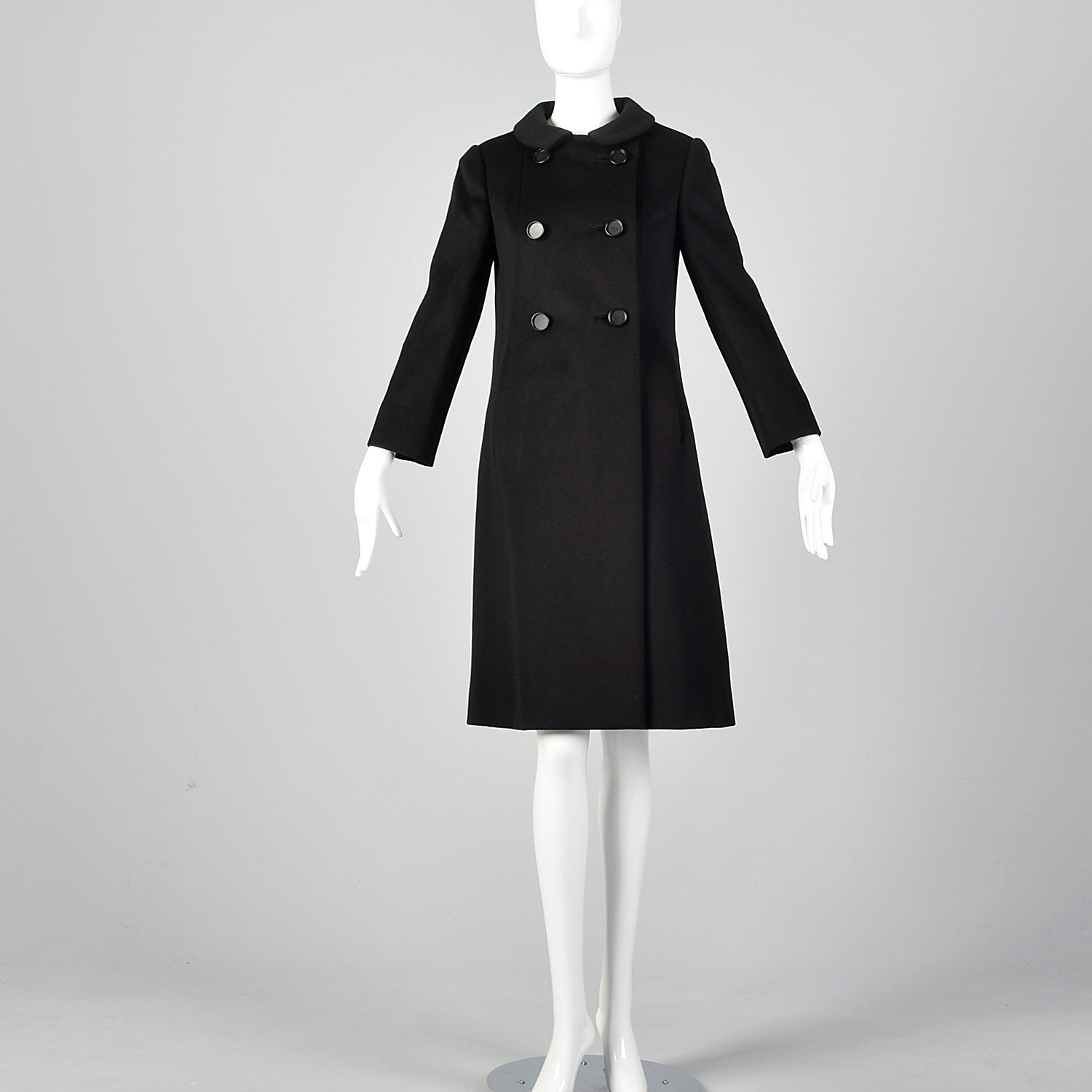 XS 1960s Black Peat Coat with Peter Pan Collar