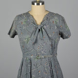 1950s Gray Print Cotton Day Dress