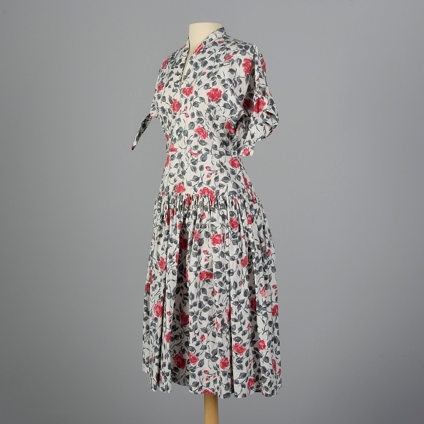 1950s Floral Print Dress with Drop Waist