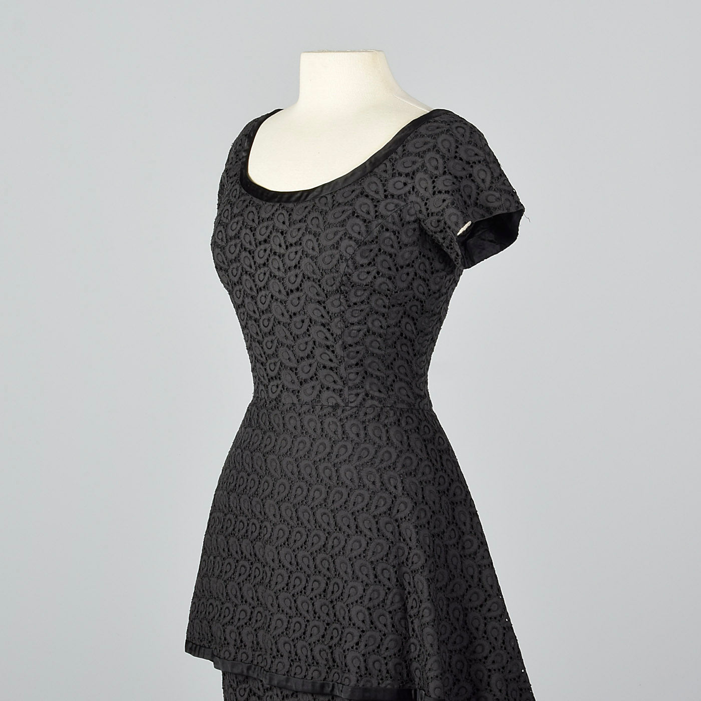 1950s Eyelet Overlay Dress with Large Peplum Waist