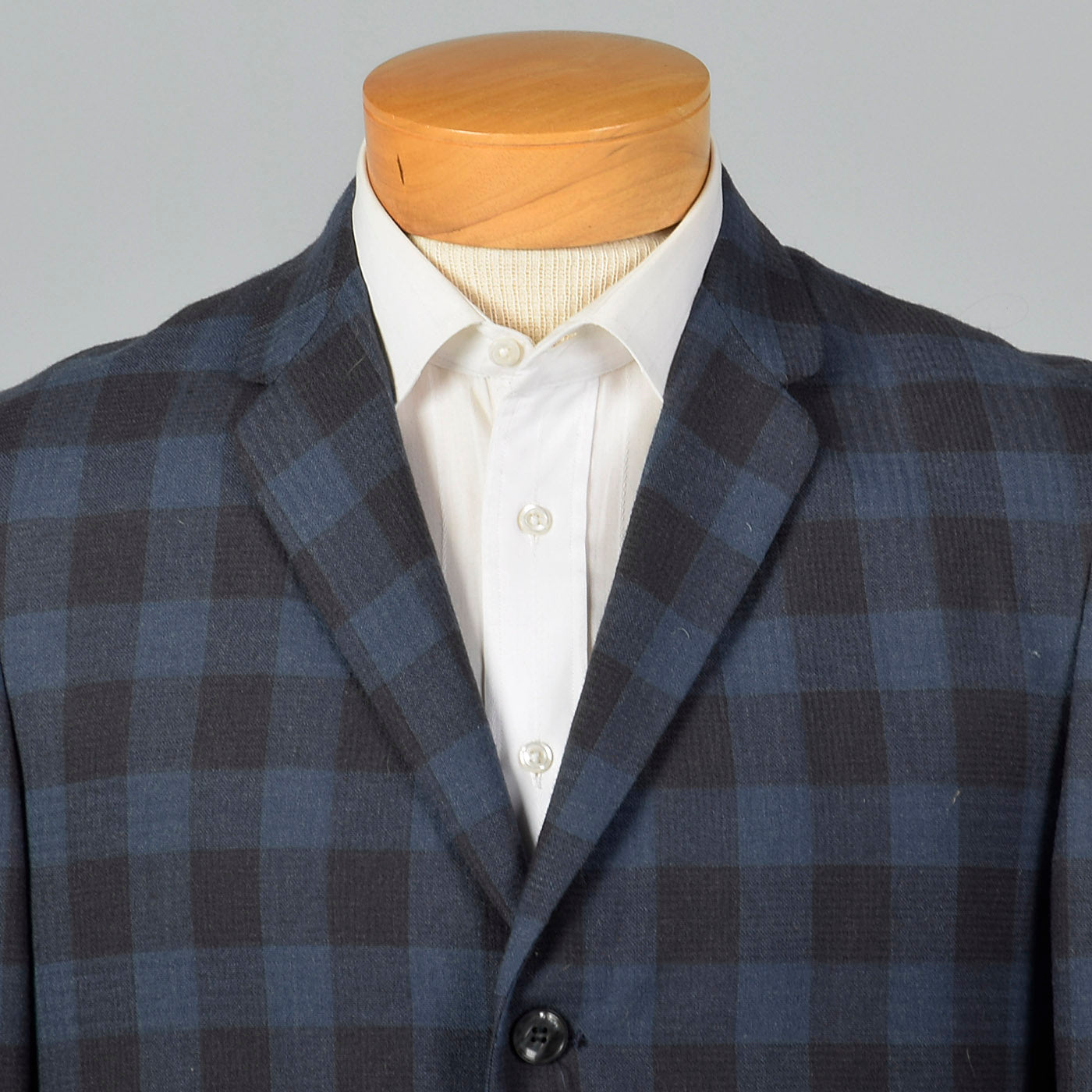 1950s Mens Wool Jacket in Blue and Gray Check