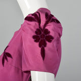 1940s Pink Taffeta Gown with Velvet Applique