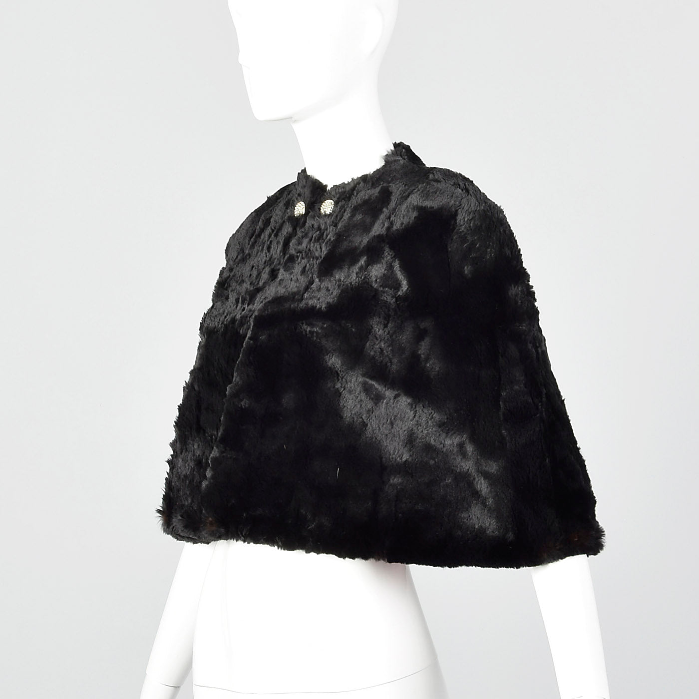 1940s Black Sheared Fur Stole with Red Satin Lining