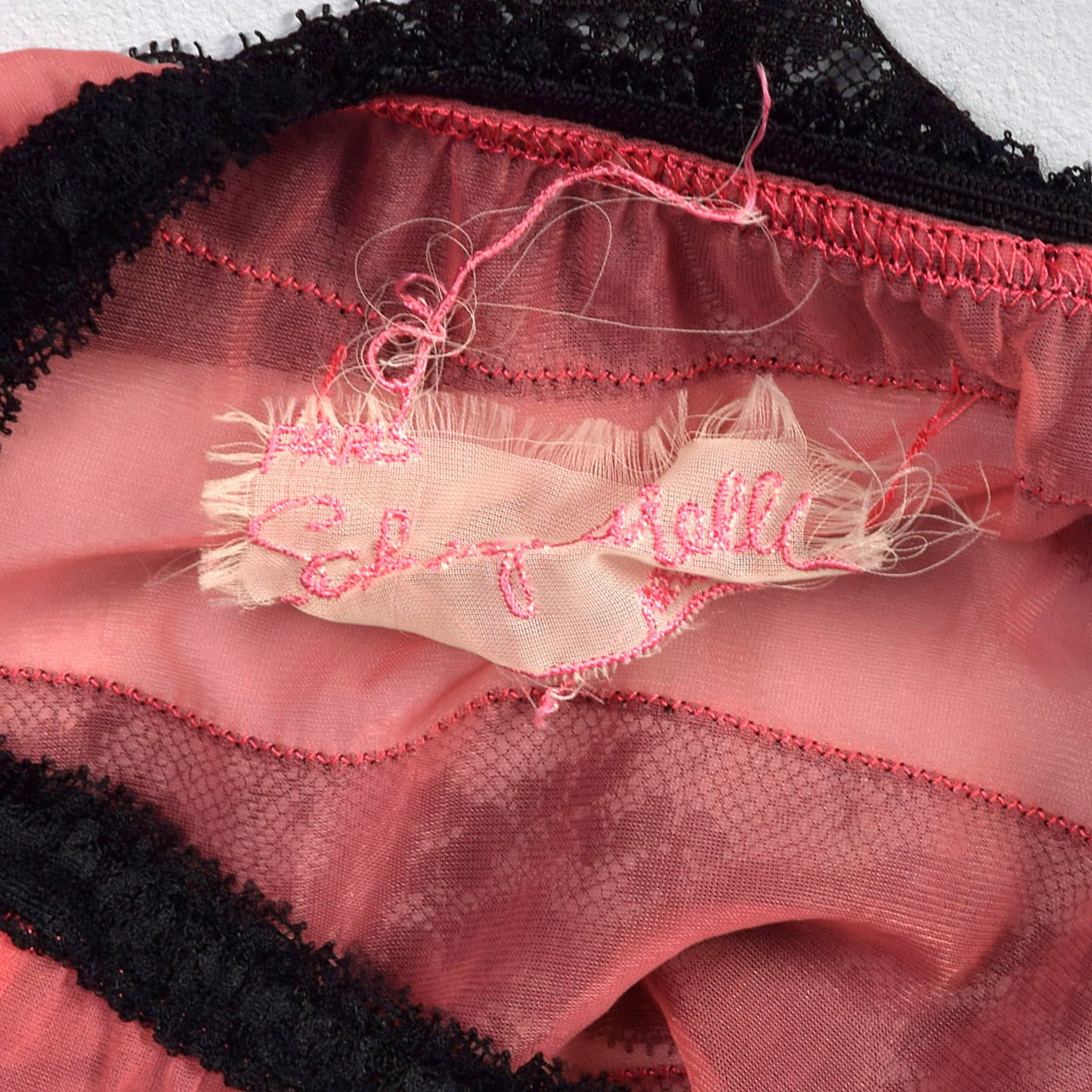 1950s Schiaparelli Pink Half Slip with Layered Black Lace