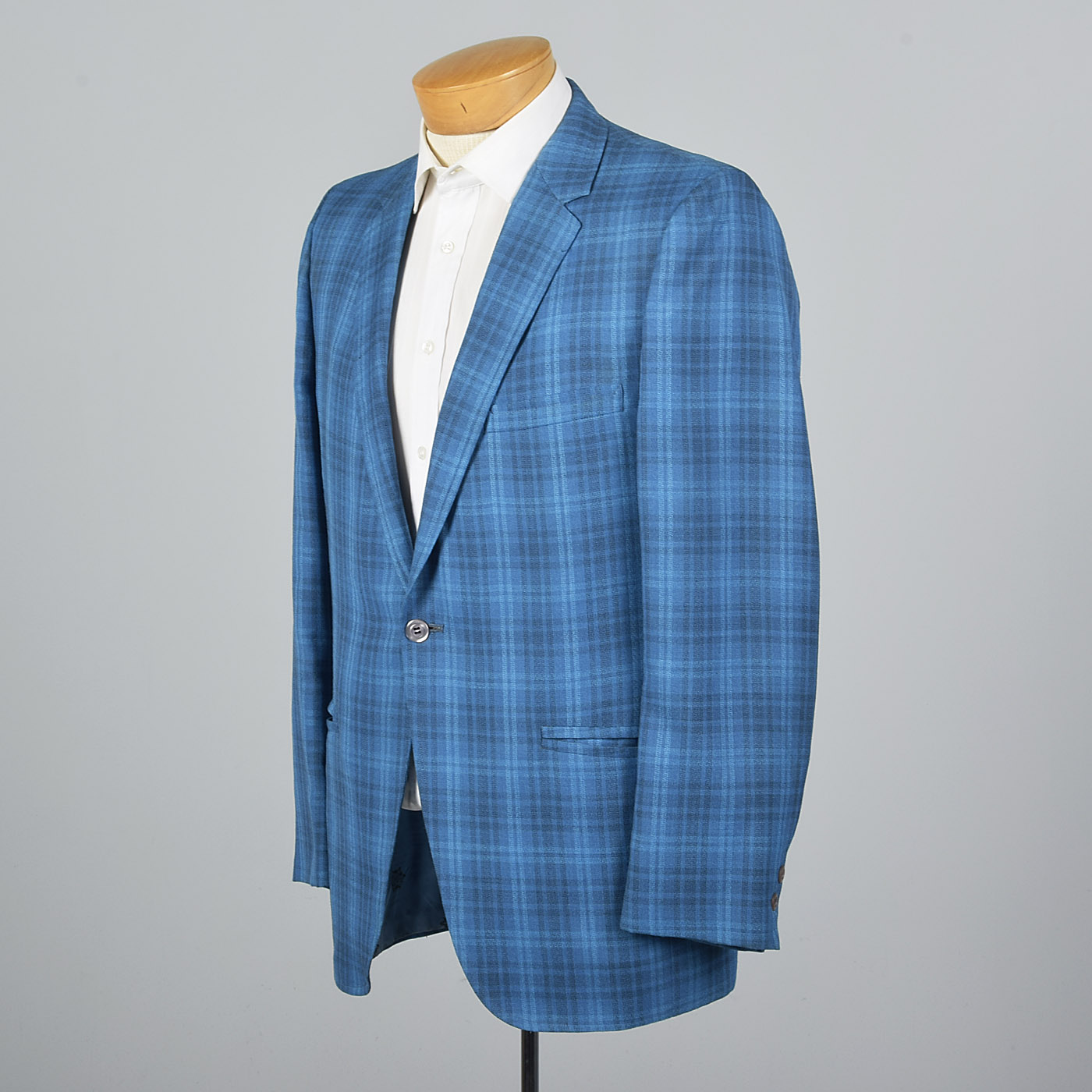 1950s Blue Plaid Jacket with Slim Lapel