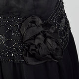 1920s Black Silk Chiffon Dress with Steel Beads