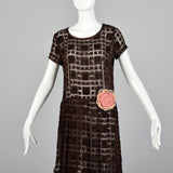XS 1920s Sheer Brown Silk Devore Dress