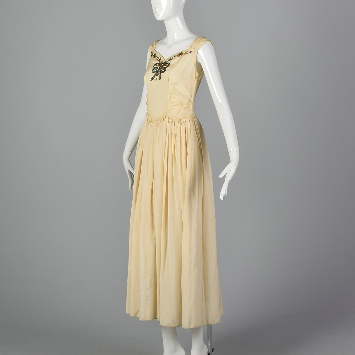 1940s Cream Taffeta Wedding Dress with Sequin Bodice