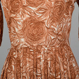 1960s Brown Rose Print Dress