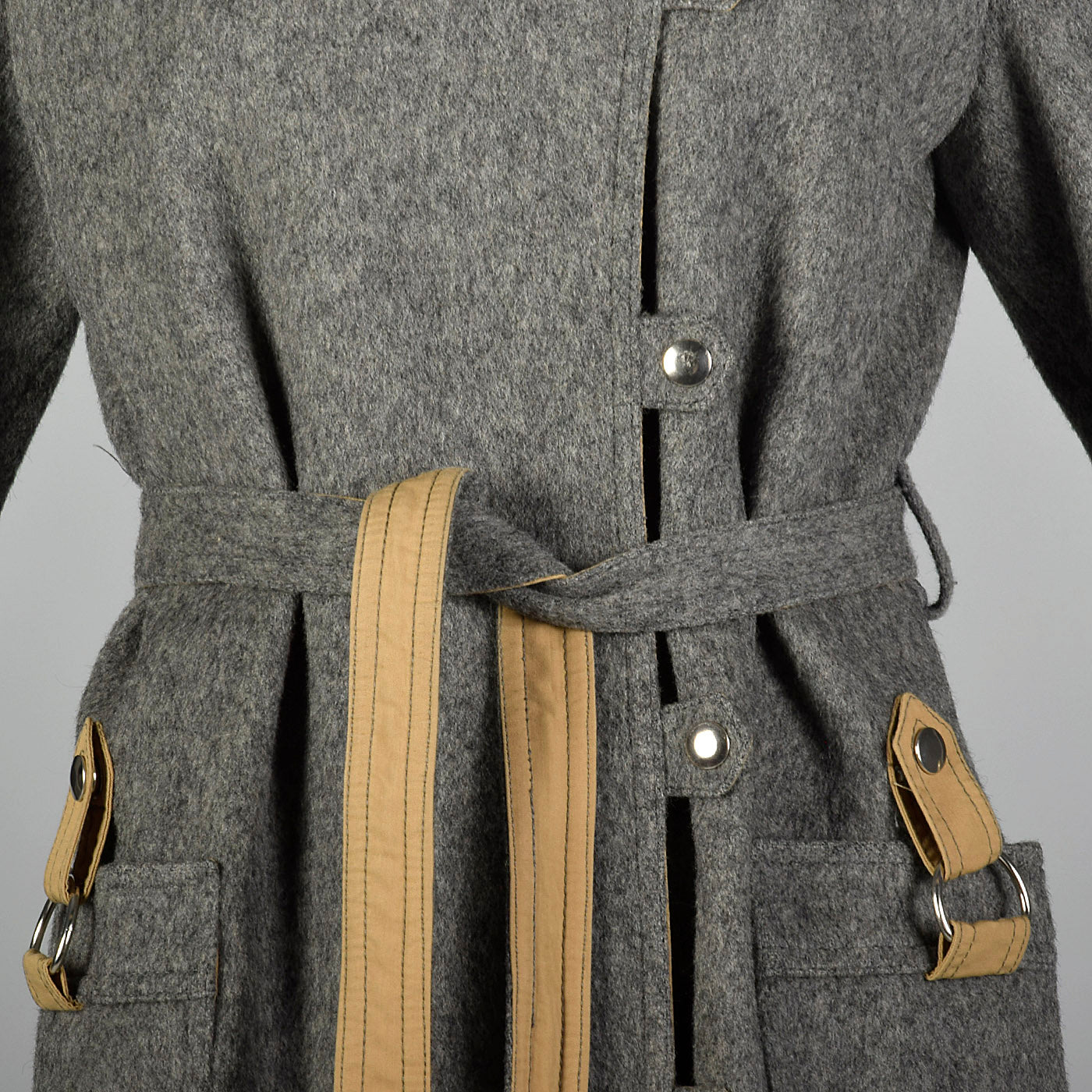 1970s Wool and Canvas Trench Coat with Snap Closures