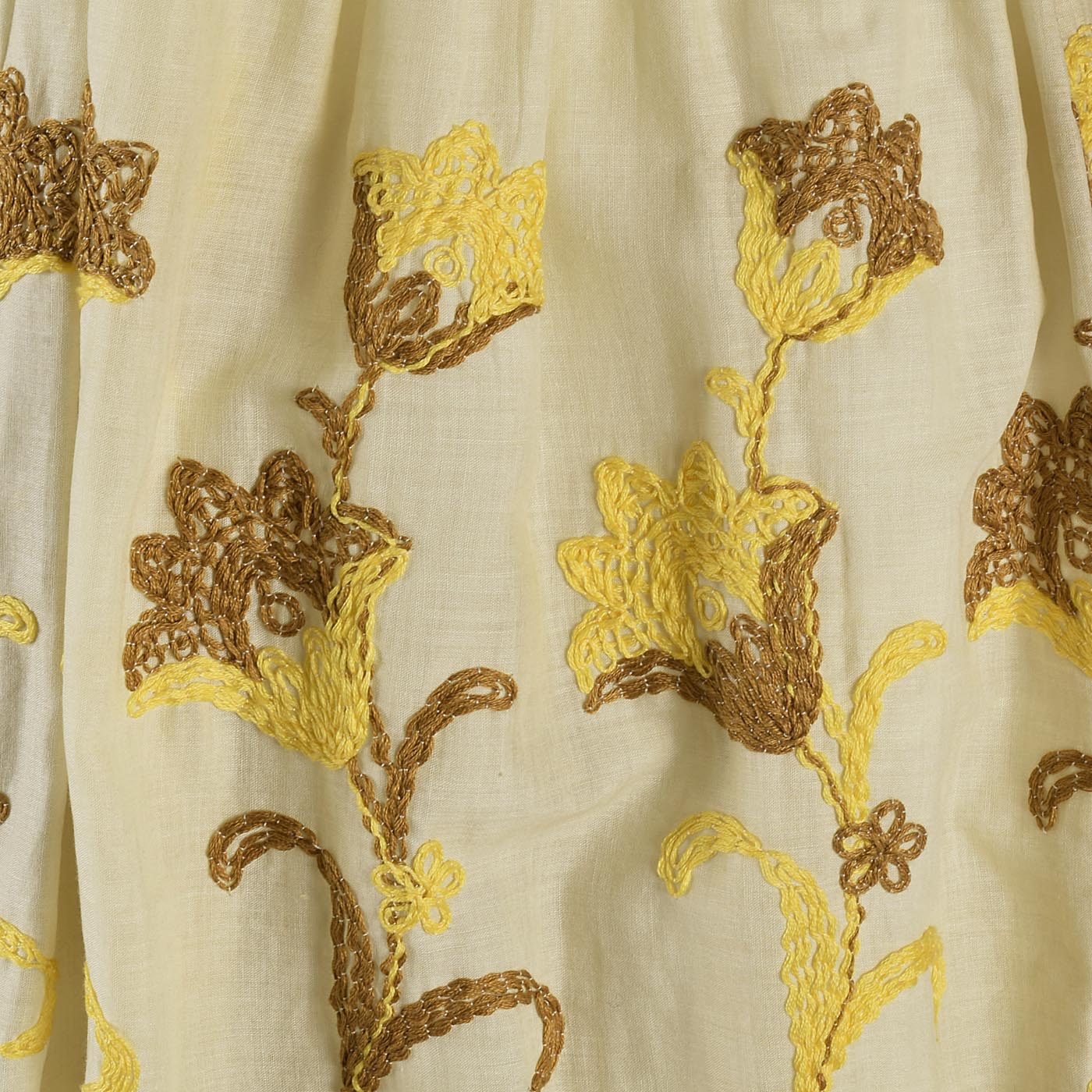 1950s Yellow Day Dress with Floral Embroidery