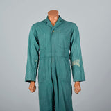 1940s Mens Green Herringbone Belted Workwear Coveralls
