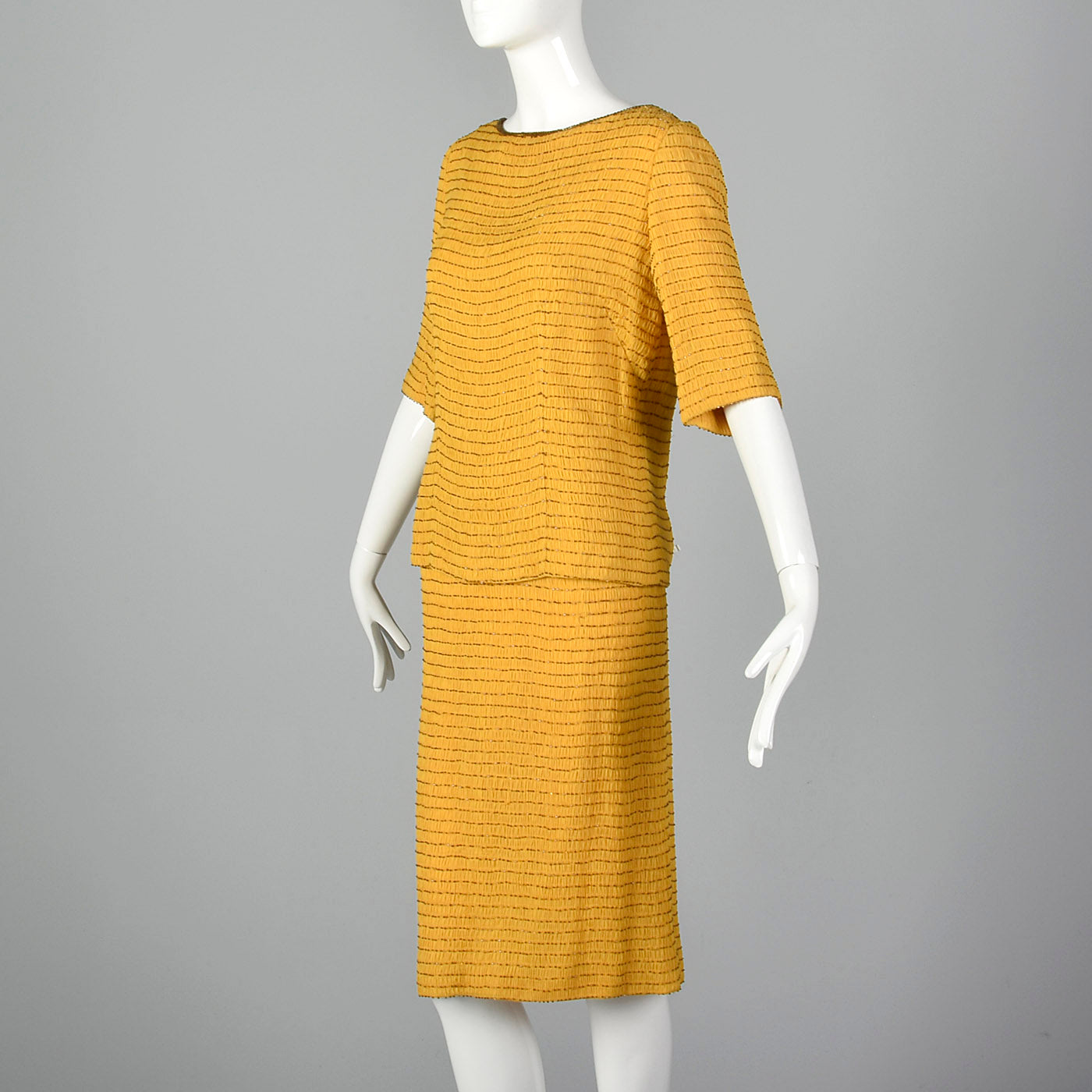 1960s Yellow Silk Dress with Beads