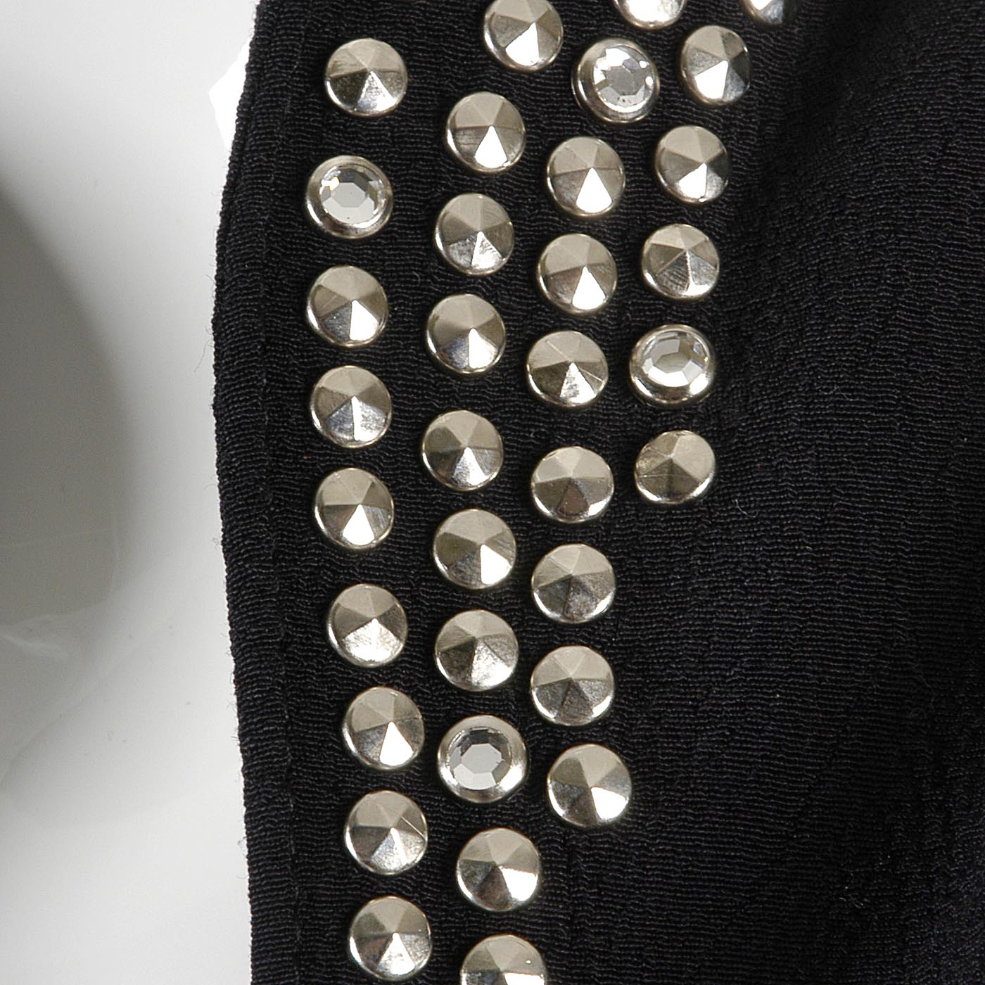 1990s Tadashi Curvy Black Skirt Suit with Silver Studs