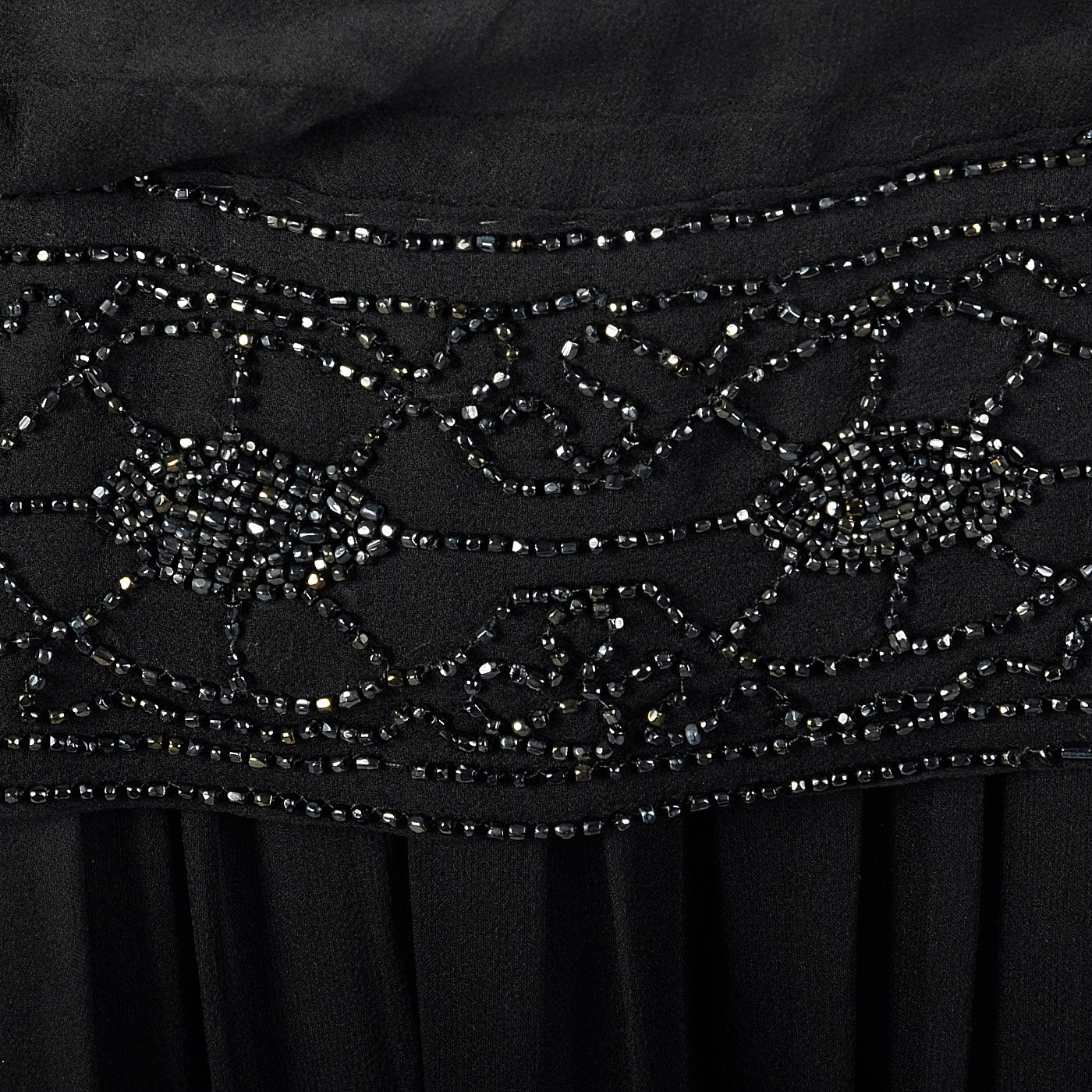 1920s Black Silk Chiffon Dress with Steel Beads