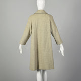 Large 1950s Swing Coat Gray Herringbone Stripe Wool Tweed Peter Pan Collar Winter Outerwear
