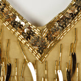 1980s Gold Silk Dress with Dangling Sequin Fringe