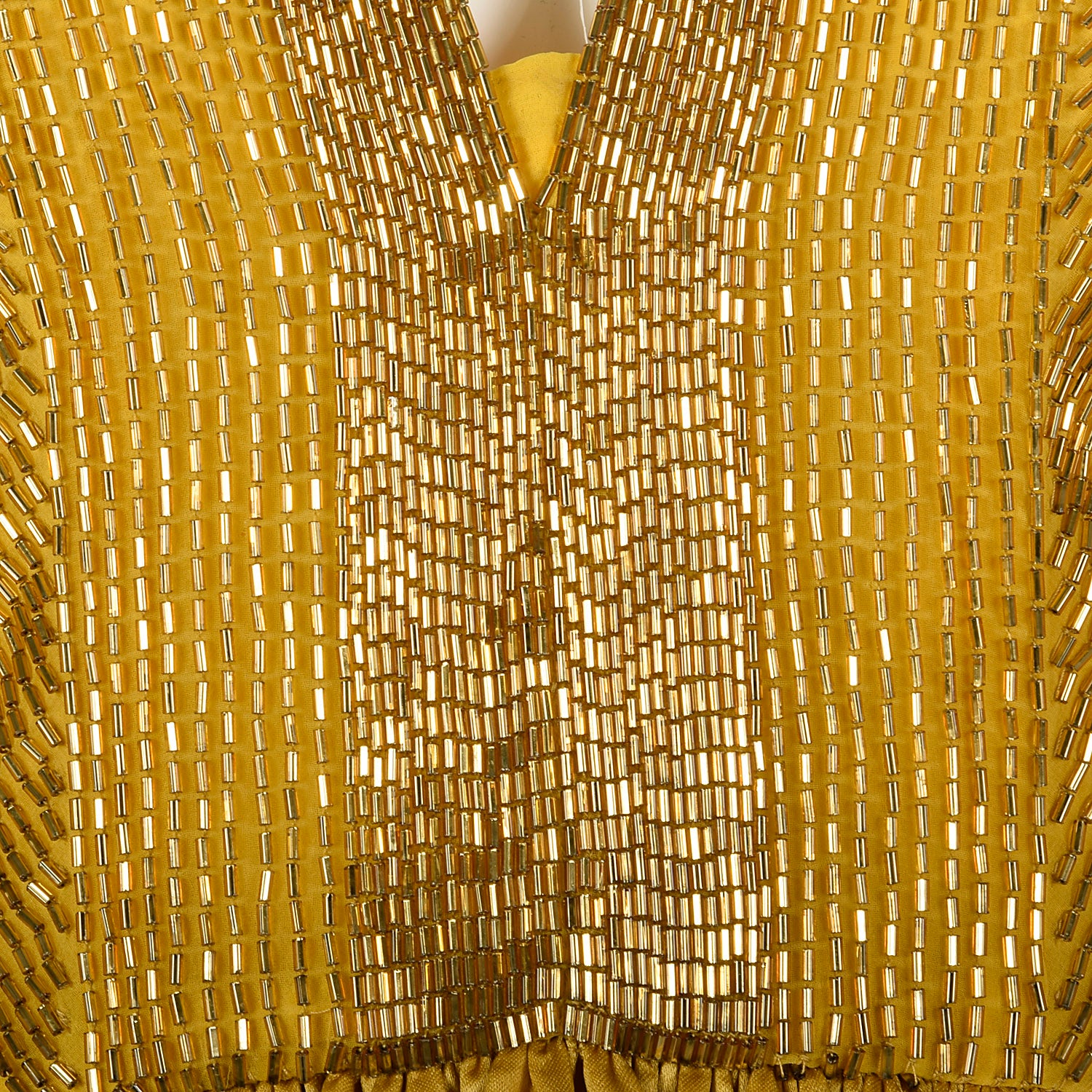 Small 1970s Gold Beaded Backless Halter Ball Gown