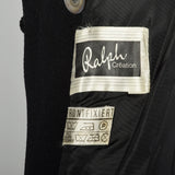 XS 1960s Mod Winter Coat Black Wool with Frog Closures and Faux Fur Trim