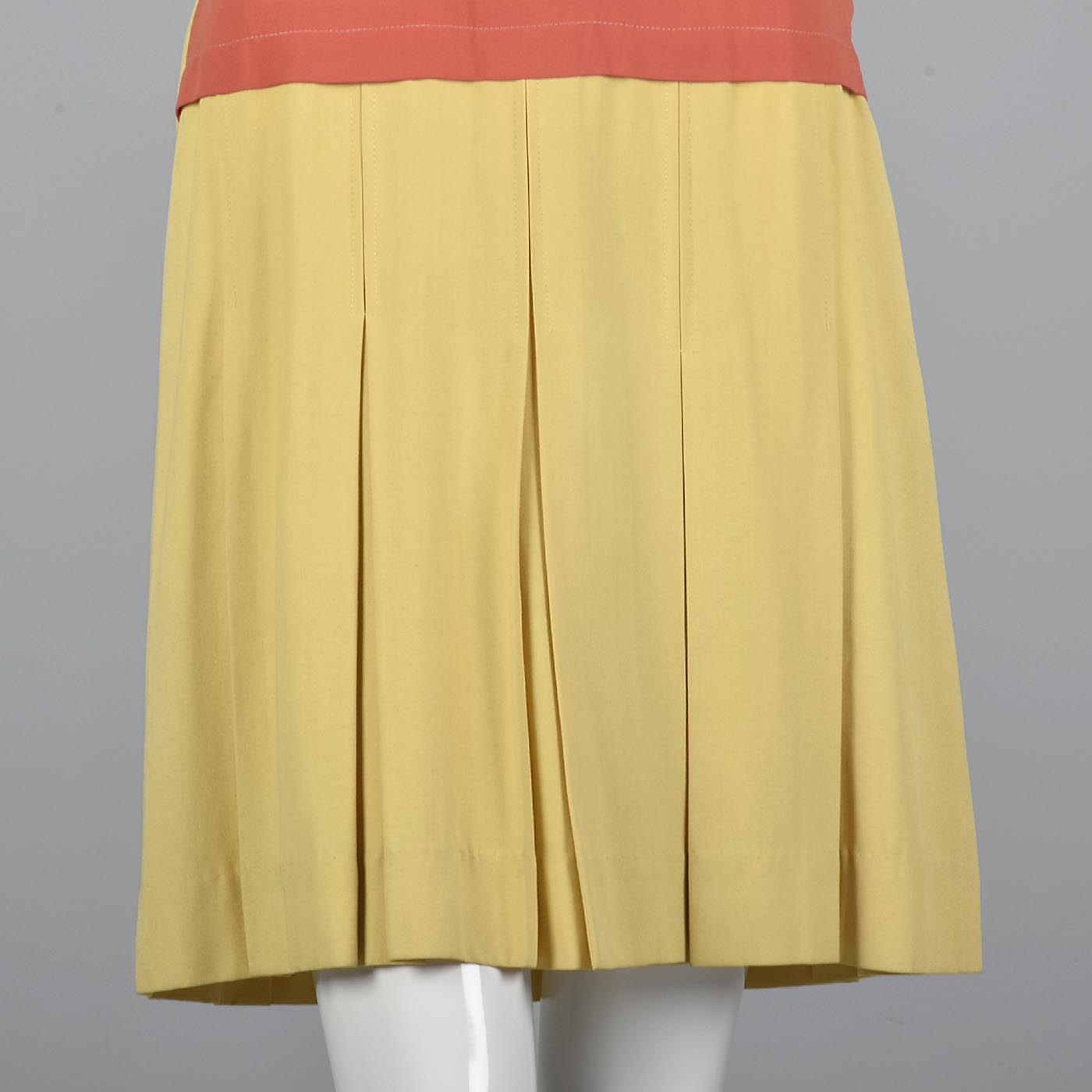 1930s Yellow Rayon Day Dress with Striped Bodice