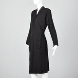 1940s Black Rayon Dress with Draped Hip Pocket