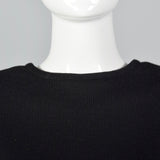 1980s Black Knit Dress with Colorful Silk Batwing Sleeves