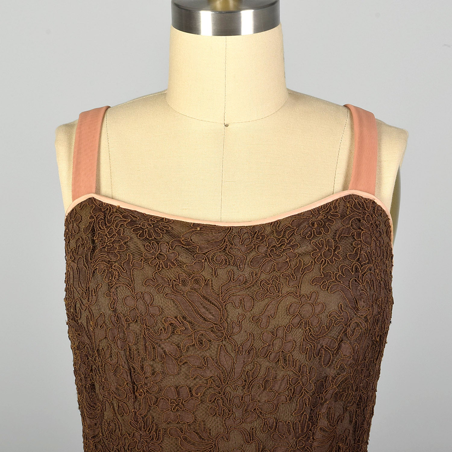 Large-XL 1950s Brown Lace Dress