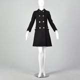 XXS 1960s Double-Breasted Black Wool Coat