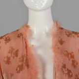 OSFM 1920s Pink Silk Devoré  Marabou Feather Trim Bed Jacket