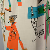 1960s Deadstock Novelty Print Shift Dress with Pom Pom Hem