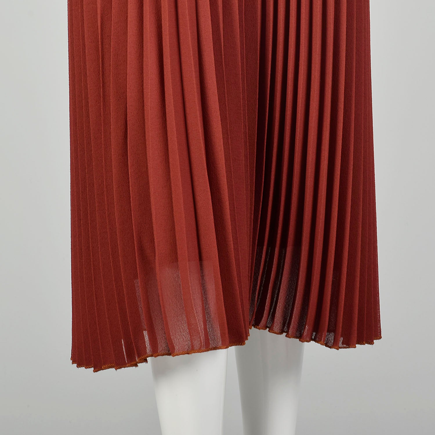 Small Rust Separates 1970s Sheer Blouse Pleated Skirt Low Cut Deep V Neckline Bohemian Set