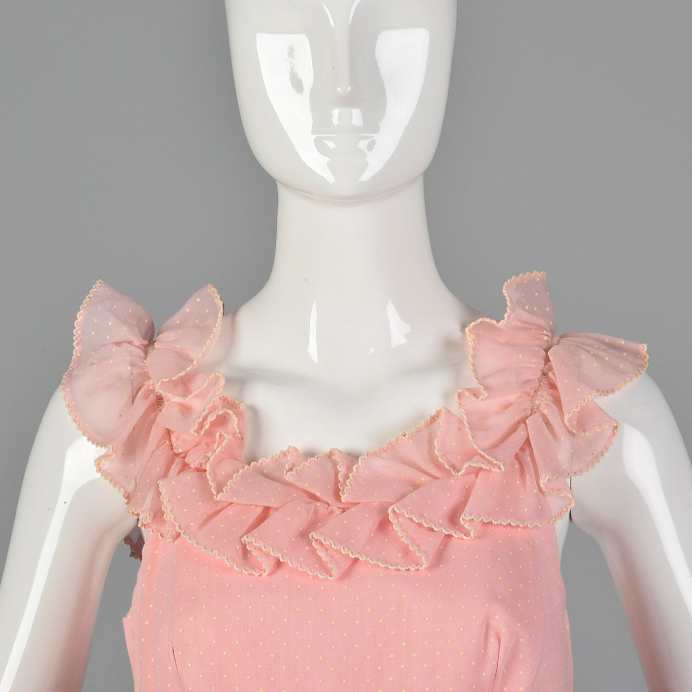1960s Pink Swiss Dot Dress with Ruffle Trim