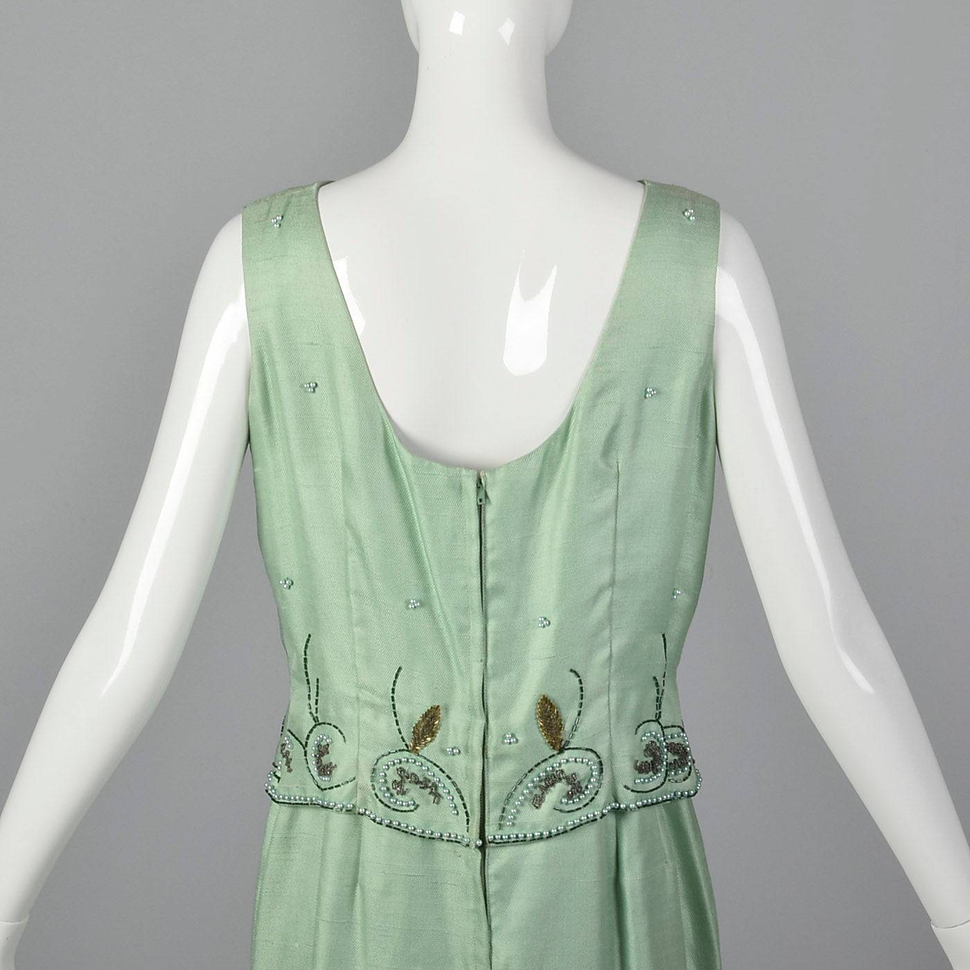 1960s Green Silk Dress with Faux Two-Piece Look